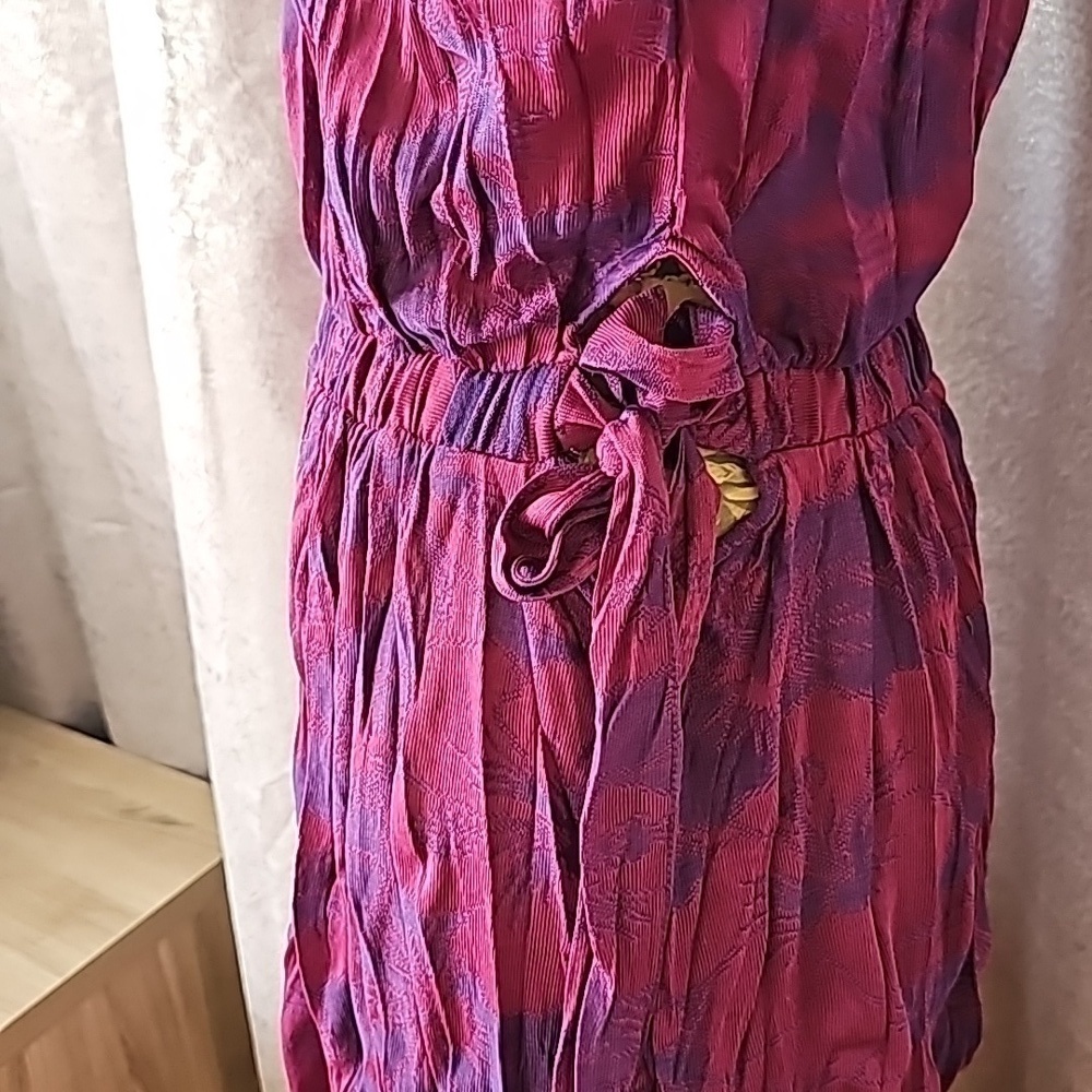 NWOT Zara Wrinkled Jacquard Maxi Dress Small Maroon Purple Floral Design - Picture 5 of 9